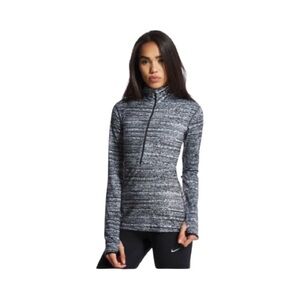 Nike Quarter Zip Pullover Womens Medium Dri-FIT Gray Black Running Gym Top